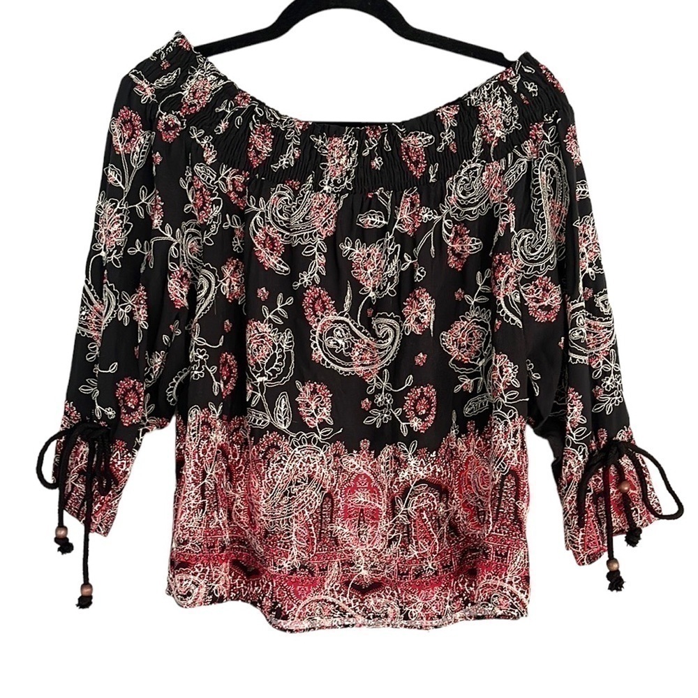 𝅺ZARA Off Shoulder Embroidered Paisley Print Top Size Medium